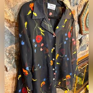 Women’s floral sheer button up blouse from Options by Delta Burke, XL